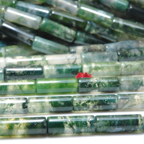YesBeads Natural Green Moss Agate smooth tube cylinder beads wholesale gemstone jewelry making 15"