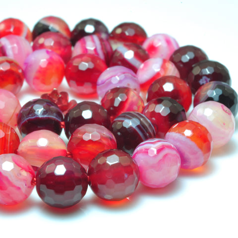 YesBeads Rose Red Banded Agate faceted round loose beads wholesale gemstone jewelry 15"