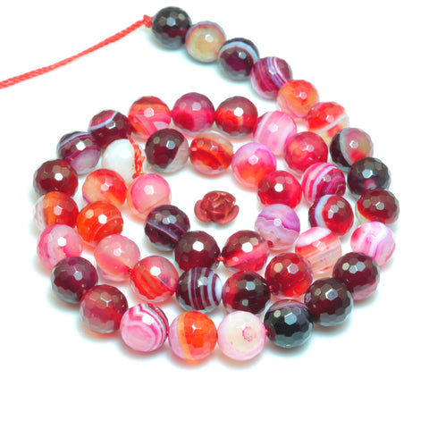 YesBeads Rose Red Banded Agate faceted round loose beads wholesale gemstone jewelry 15"