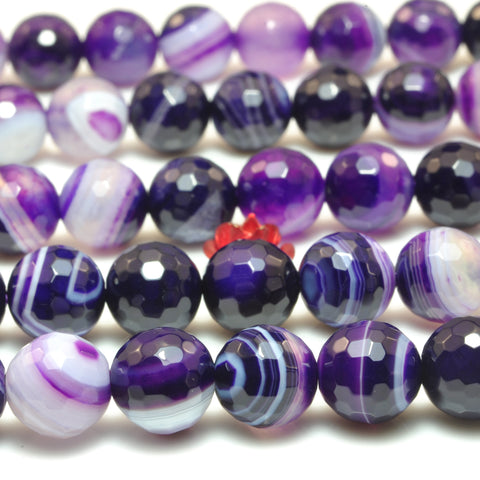 YesBeads Purple Banded Agate faceted round loose beads gemstone wholesale jewelry making 15"