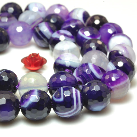 YesBeads Purple Banded Agate faceted round loose beads gemstone wholesale jewelry making 15"