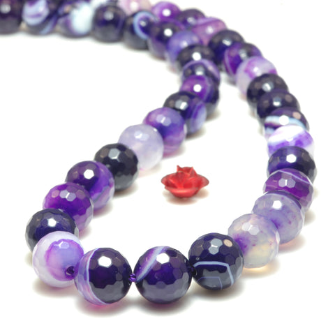 YesBeads Purple Banded Agate faceted round loose beads gemstone wholesale jewelry making 15"