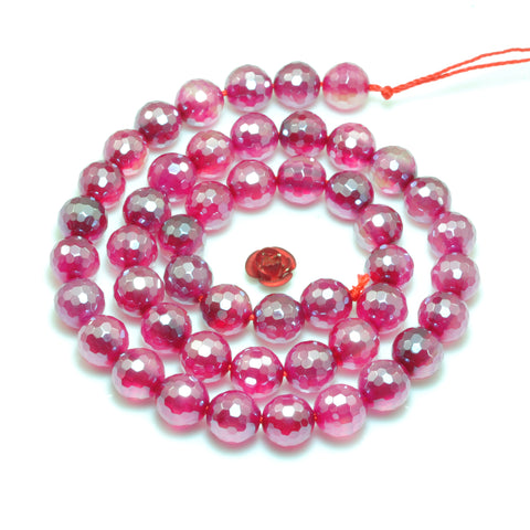 YesBeads Titanium Coated Rose Red Agate faceted round loose beads wholesale gemstone jewelry 15"
