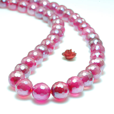 YesBeads Titanium Coated Rose Red Agate faceted round loose beads wholesale gemstone jewelry 15"
