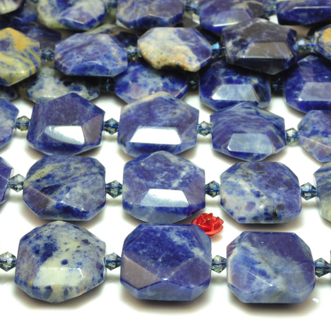 YesBeads Natural Blue Sodalite faceted nugget rectangle beads chunk wholesale gemstone jewelry making 15"