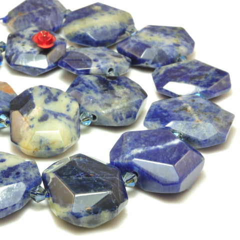 YesBeads Natural Blue Sodalite faceted nugget rectangle beads chunk wholesale gemstone jewelry making 15"