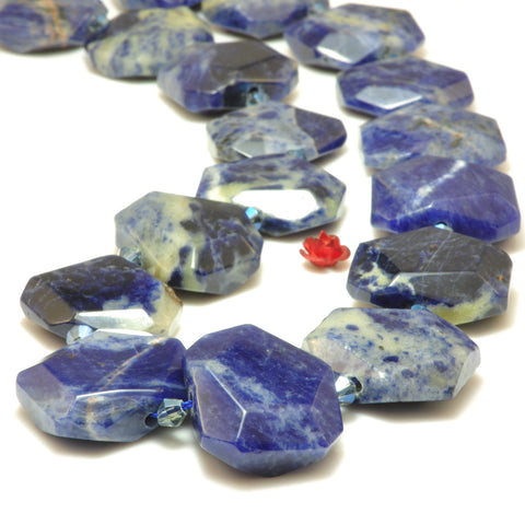 YesBeads Natural Blue Sodalite faceted nugget rectangle beads chunk wholesale gemstone jewelry making 15"