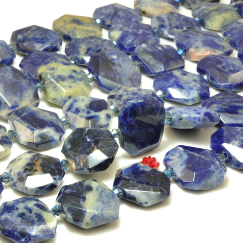 YesBeads Natural Blue Sodalite faceted nugget rectangle beads chunk wholesale gemstone jewelry making 15"