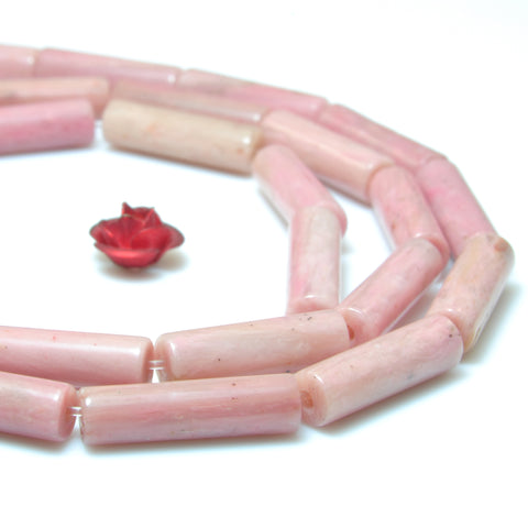 YesBeads Natural Pink Rhodonite smooth tube loose beads wholesale gemstone jewelry making 15"