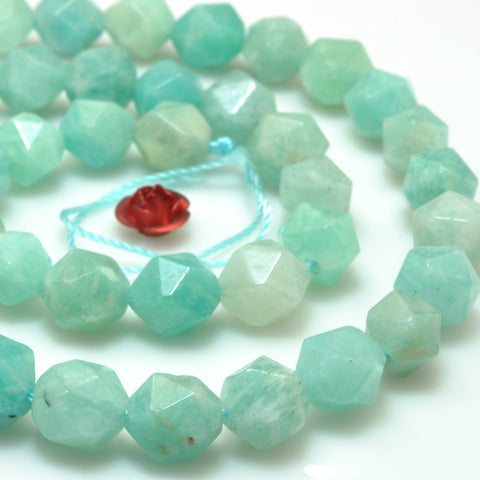 YesBeads Natural Amazonite star cut faceted nugget beads green gemstone wholesale jewelry 15"