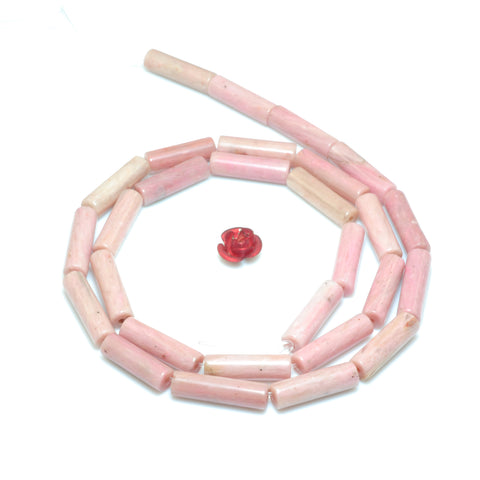 YesBeads Natural Pink Rhodonite smooth tube loose beads wholesale gemstone jewelry making 15"