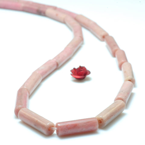YesBeads Natural Pink Rhodonite smooth tube loose beads wholesale gemstone jewelry making 15"