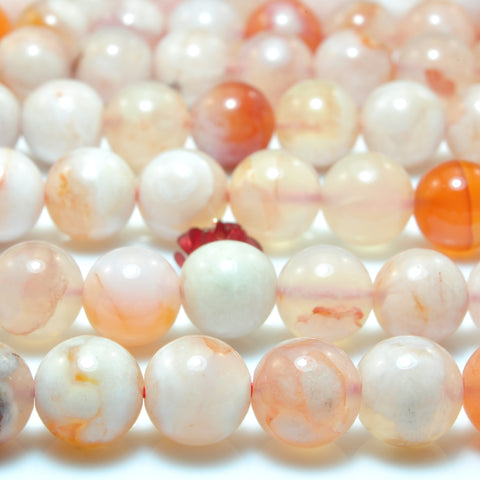 YesBeads Natural Cherry Blossom Agate smooth round loose beads wholesale pink gemstone jewelry 15"