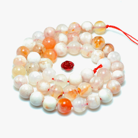 YesBeads Natural Cherry Blossom Agate smooth round loose beads wholesale pink gemstone jewelry 15"