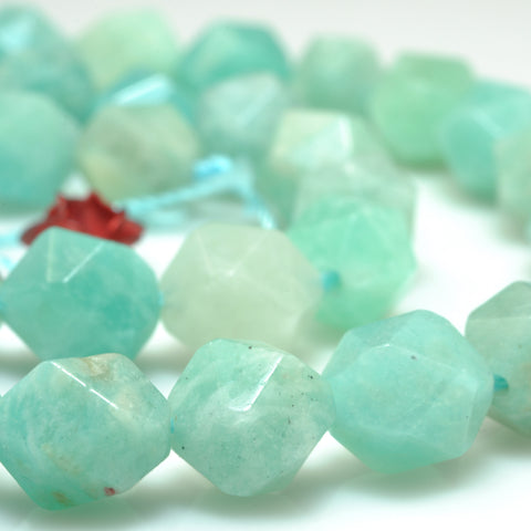 YesBeads Natural Amazonite star cut faceted nugget beads green gemstone wholesale jewelry 15"