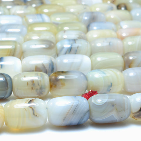 YesBeads Natural Ocean Chalcedony Dendritic Agate smooth barrel drum loose beads wholesale jewelry making