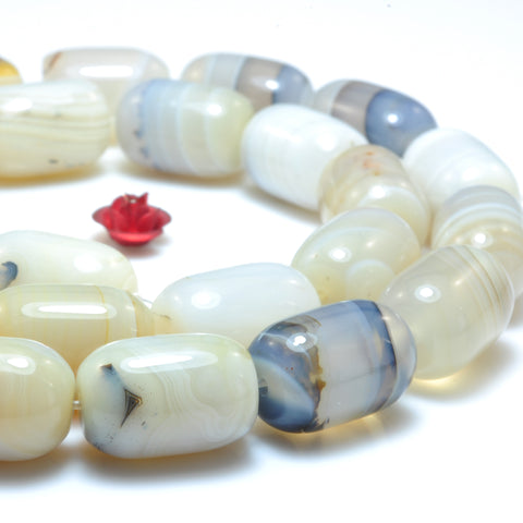 YesBeads Natural Ocean Chalcedony Dendritic Agate smooth barrel drum loose beads wholesale jewelry making