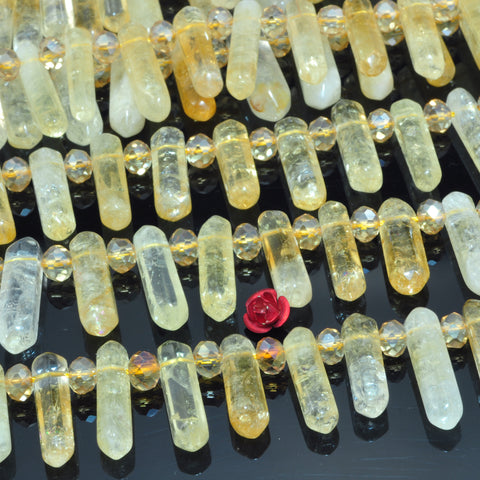 YesBeads Natural Citrine crystal points faceted double terminated point top drilled beads wholesale jewelry 15"