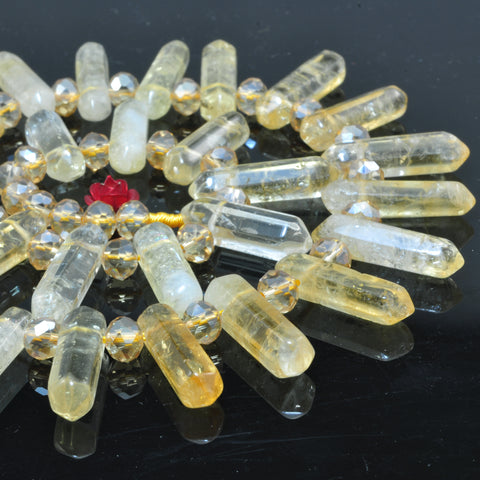 YesBeads Natural Citrine crystal points faceted double terminated point top drilled beads wholesale jewelry 15"