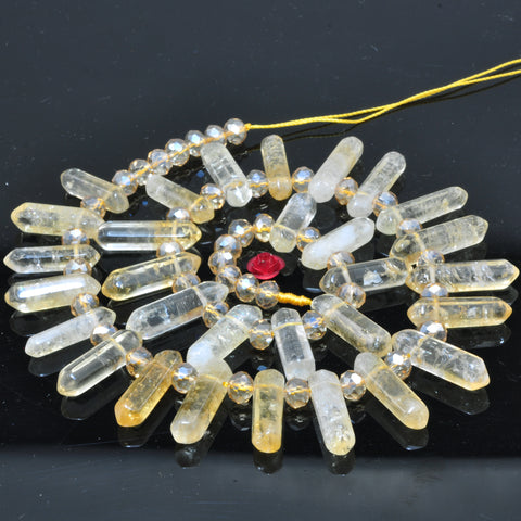 YesBeads Natural Citrine crystal points faceted double terminated point top drilled beads wholesale jewelry 15"