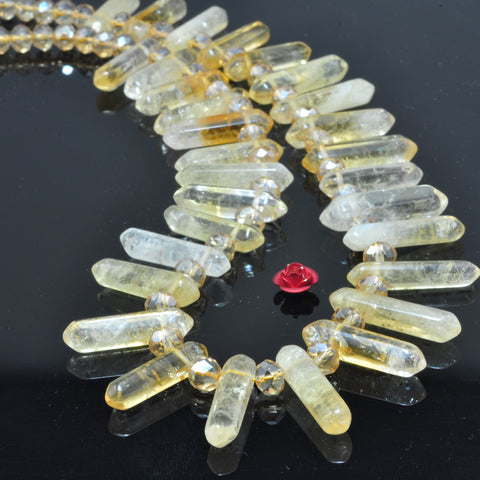 YesBeads Natural Citrine crystal points faceted double terminated point top drilled beads wholesale jewelry 15"