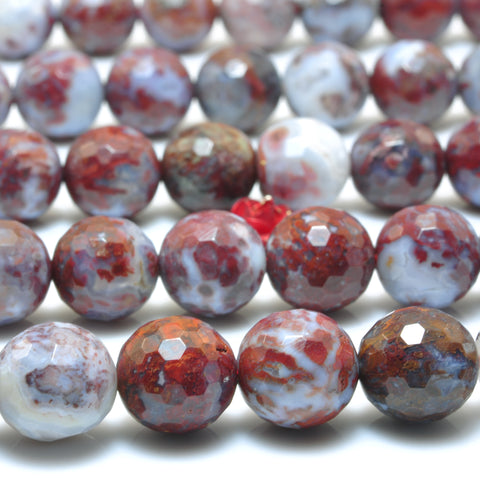 YesBeads Natural Red Lightning Blood Agate Faceted round loose beads wholesale gemstone jewelry making 15"