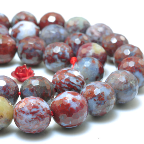 YesBeads Natural Red Lightning Blood Agate Faceted round loose beads wholesale gemstone jewelry making 15"