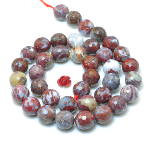 YesBeads Natural Red Lightning Blood Agate Faceted round loose beads wholesale gemstone jewelry making 15"