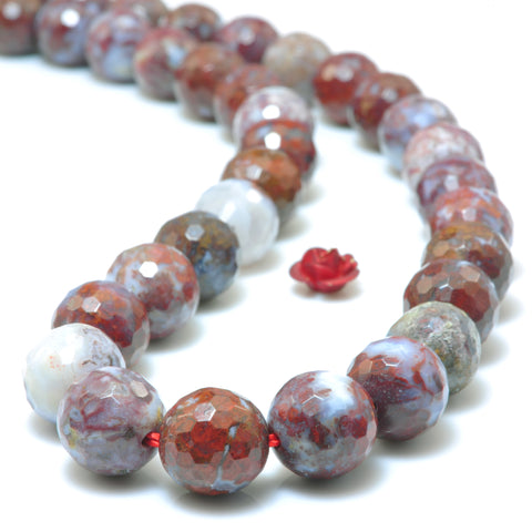 YesBeads Natural Red Lightning Blood Agate Faceted round loose beads wholesale gemstone jewelry making 15"