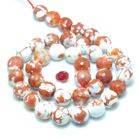 YesBeads Fire Agate faceted round loose beads wholesale gemstone jewelry making 15"
