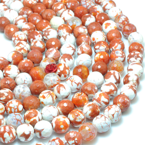 YesBeads Fire Agate faceted round loose beads wholesale gemstone jewelry making 15"