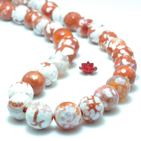 YesBeads Fire Agate faceted round loose beads wholesale gemstone jewelry making 15"