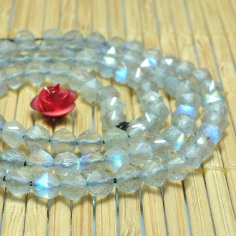 YesBeads Natural Labradorite diamond faceted round loose beads gray gemstone wholesale jewelry making 15"