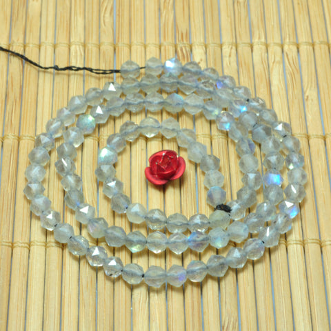 YesBeads Natural Labradorite diamond faceted round loose beads gray gemstone wholesale jewelry making 15"