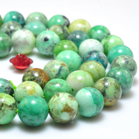 YesBeads Natural Variscite Mineral smooth round loose beads green stone wholesale gemstone jewelry making 15"
