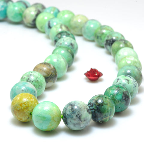 YesBeads Natural Variscite Mineral smooth round loose beads green stone wholesale gemstone jewelry making 15"