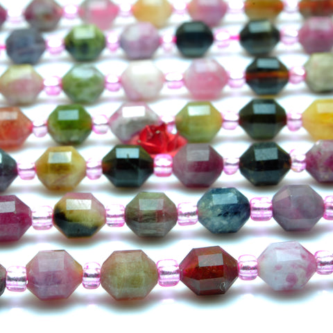 YesBeads Natural Watermelon Tourmaline faceted double terminated point beads wholesale gemstone jewelry making