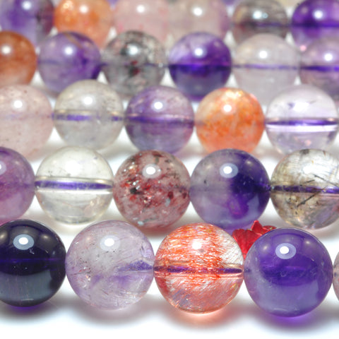 Natural Super Seven Cacoxenite Amethyst smooth round loose beads super 7 crystal wholesale gemstone bracelet necklace diy
