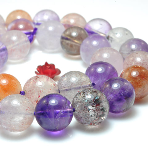 Natural Super Seven Cacoxenite Amethyst smooth round loose beads super 7 crystal wholesale gemstone bracelet necklace diy