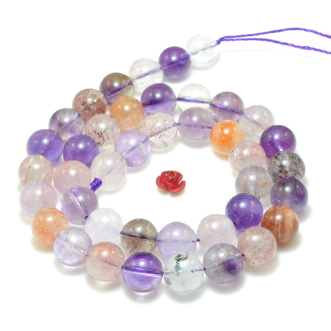 Natural Super Seven Cacoxenite Amethyst smooth round loose beads super 7 crystal wholesale gemstone bracelet necklace diy