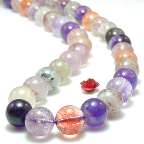 Natural Super Seven Cacoxenite Amethyst smooth round loose beads super 7 crystal wholesale gemstone bracelet necklace diy