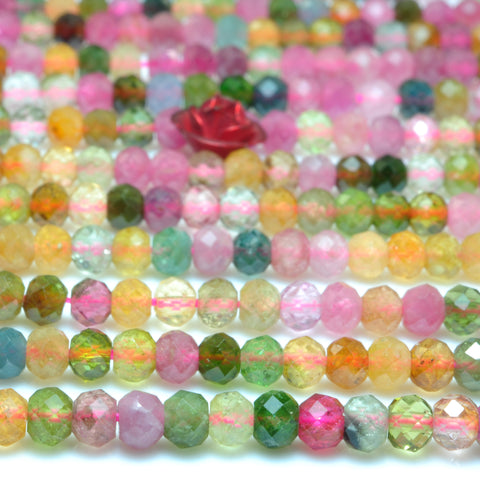 YesBeads Natural Watermelon Tourmaline faceted rondelle loose beads wholesale gemsotne jewelry making 15"