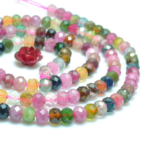 YesBeads Natural Watermelon Tourmaline faceted rondelle loose beads wholesale gemsotne jewelry making 15"