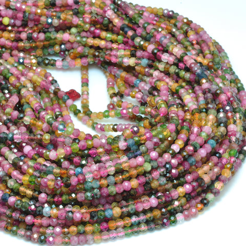 YesBeads Natural Watermelon Tourmaline faceted rondelle loose beads wholesale gemsotne jewelry making 15"
