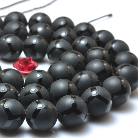 YesBeads Black Onyx matte football round beads wholesale gemstone jewelry making 15"