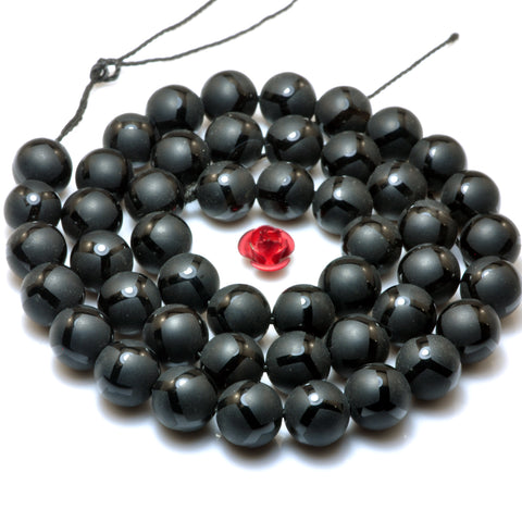 YesBeads Black Onyx matte football round beads wholesale gemstone jewelry making 15"
