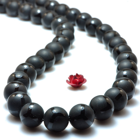 YesBeads Black Onyx matte football round beads wholesale gemstone jewelry making 15"