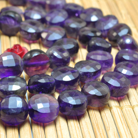 YesBeads Natural Dark Amethyst gemstone micro faceted coin loose beads wholesale jewelry making 15"