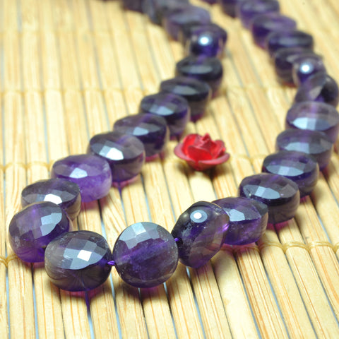 YesBeads Natural Dark Amethyst gemstone micro faceted coin loose beads wholesale jewelry making 15"