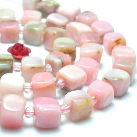 Natural Pink Opal smooth irregular square cube loose beads wholesale gemstones jewelry making 15"
